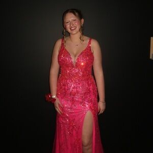 Vibrant Pink Floral Prom Dress